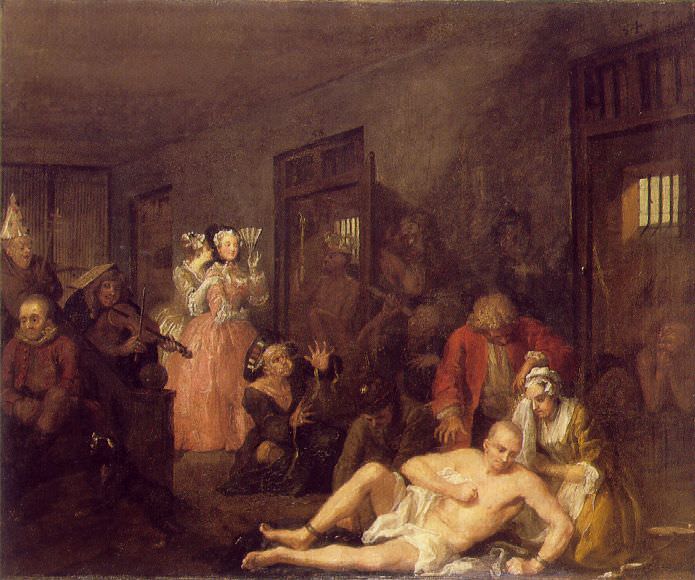 Серия -Карьера мота-, Вифлеемская лечебница для душевнобольных, 1732-34, Уильям Хогарт
