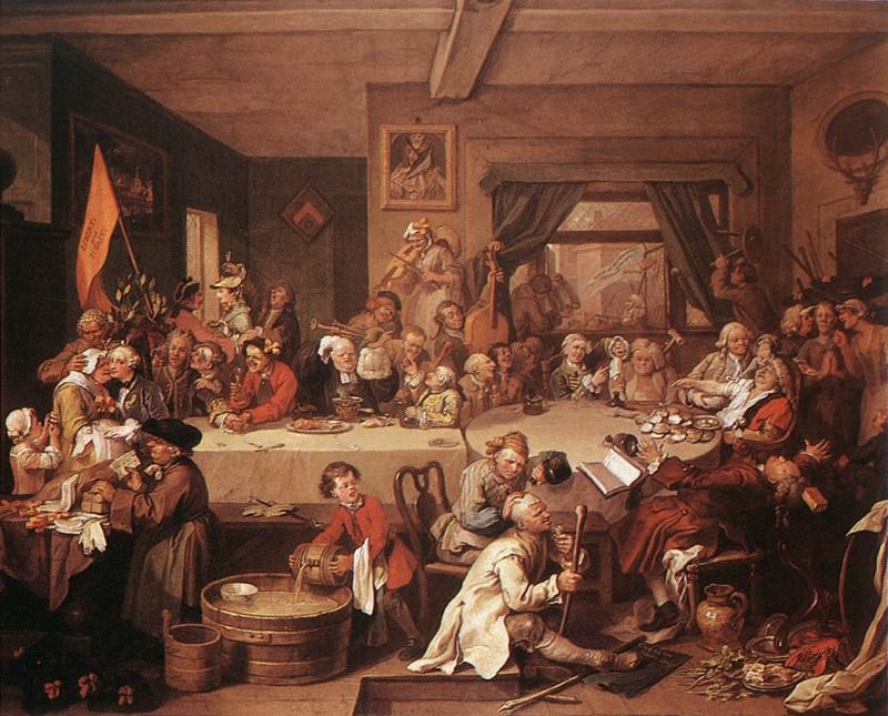Серия -Выборы-, Встреча с избирателями, 1754-55, Уильям Хогарт