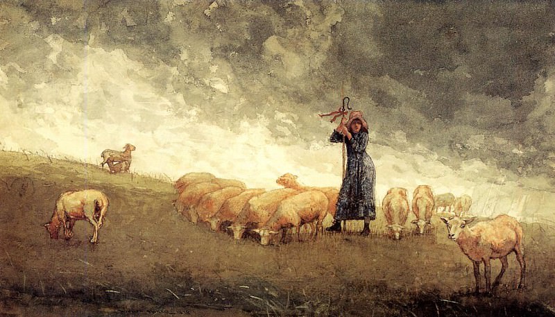 Пастушка, присматривающая за овцами, Уинслоу Хомер