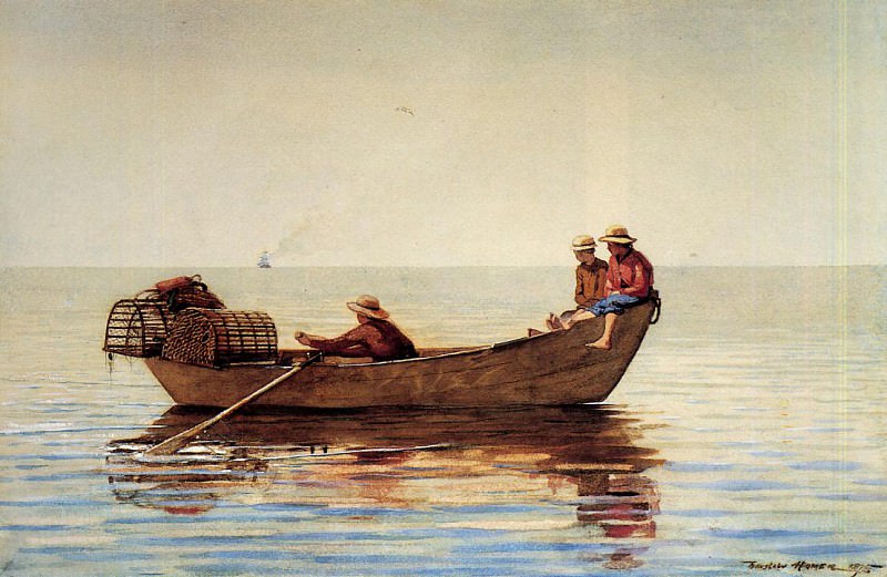 Three Boys in a Dory with Lobster Pots, Winslow Homer