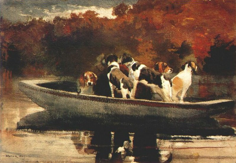 Dogs in a boat, Winslow Homer