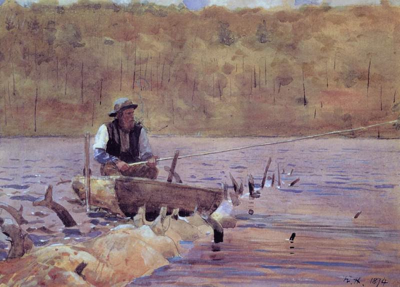 Мужчина, ловящий рыбу с плоскодонного ялика, Уинслоу Хомер