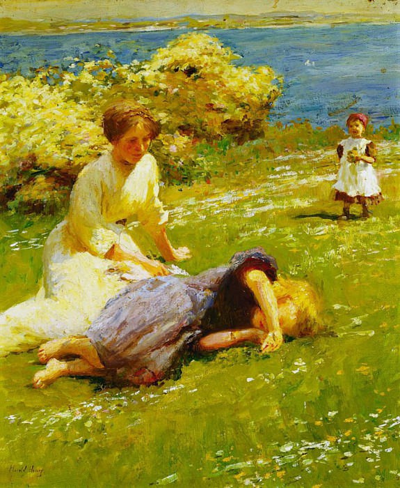 Young Girls on a Cliff Top, Harold Harvey