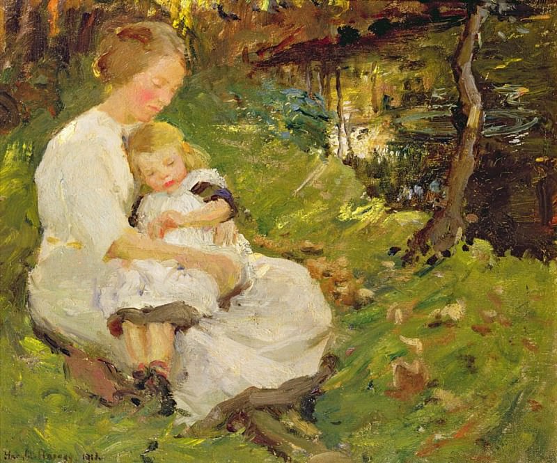 Мать с ребёнком в лесном пейзаже, Гарольд Харви