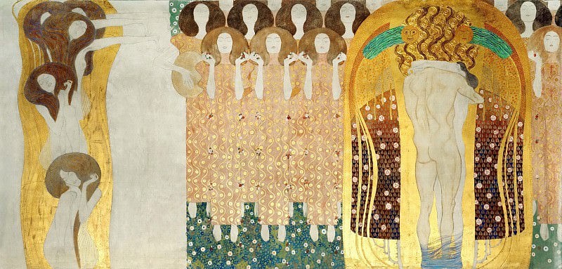 Beethoven Frieze; The Arts, Choir of Angels, Embracing Couple, Gustav Klimt