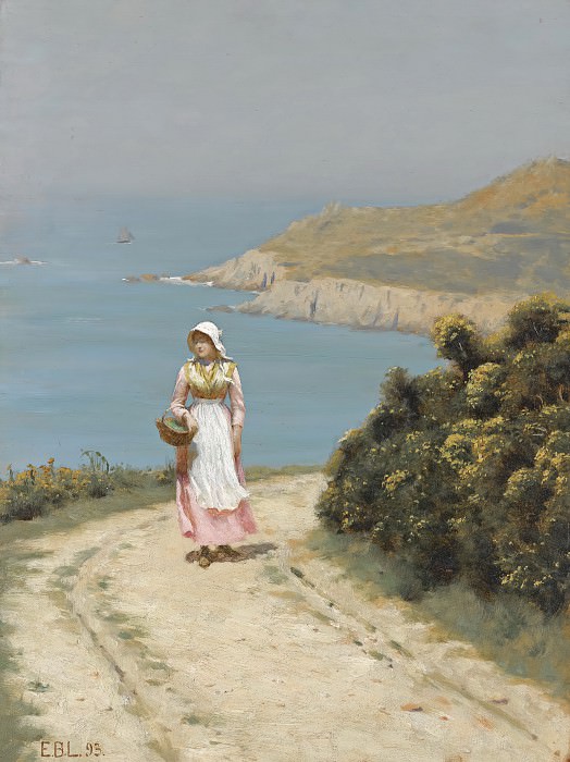 Girl On A Coastal Path, Edmund Blair Leighton