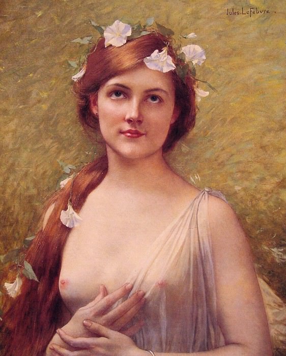 Young Woman with Morning Glories in Her Hair, Jules-Joseph Lefebvre