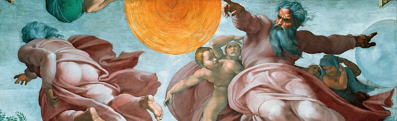 The Creation of the Sun and Moon , Michelangelo Buonarroti