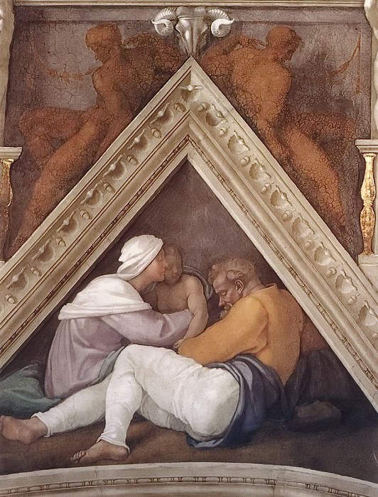 Семья Иехонии с его сыном Салафиилем, Микеланджело Буонарроти
