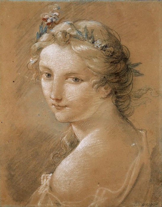 Head of a young woman crowned with flowers, Charles-Joseph Natoire