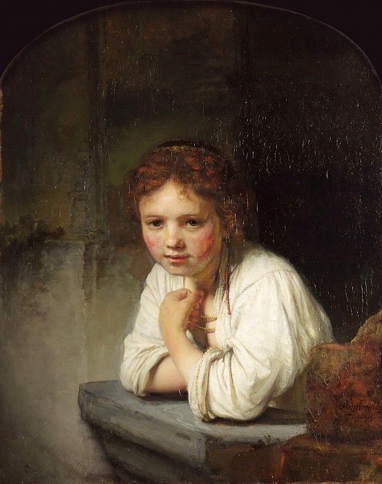 A Young Girl Leaning on a Window, Rembrandt Harmenszoon Van Rijn