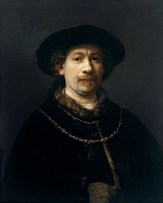 Self-portrait wearing a Hat and two Chains, Rembrandt Harmenszoon Van Rijn