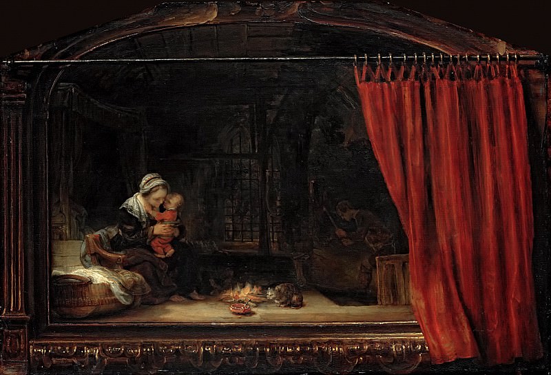 The Holy Family with a Curtain, Rembrandt Harmenszoon Van Rijn