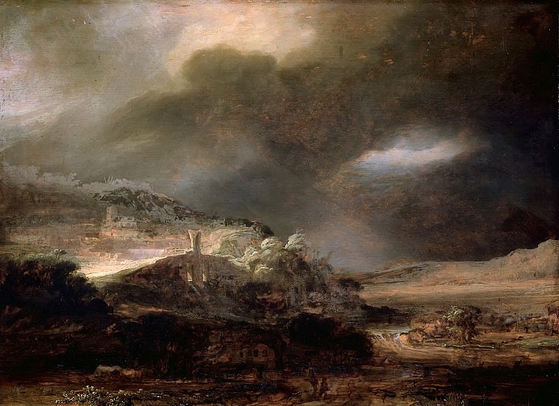 Горный пейзаж с грозой, Рембрандт Харменс ван Рейн