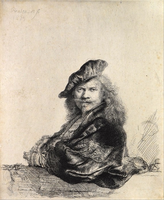 Автопортрет, опирающимся на каменный подоконник, Рембрандт Харменс ван Рейн