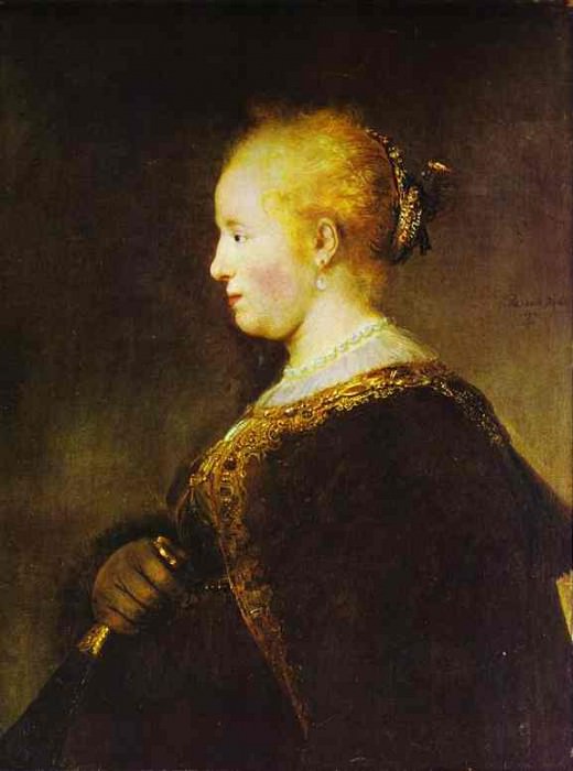 Портрет молодой женщины с веером, Рембрандт Харменс ван Рейн