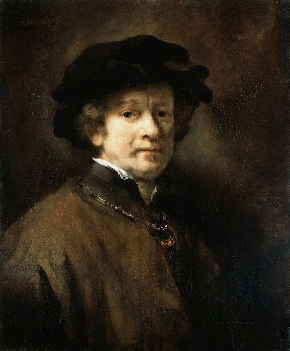 Self Portrait with Cap and Gold Chain, Rembrandt Harmenszoon Van Rijn