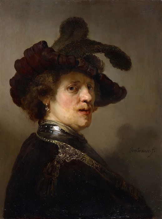 Портрет мужчины в шляпе с пером , Рембрандт Харменс ван Рейн
