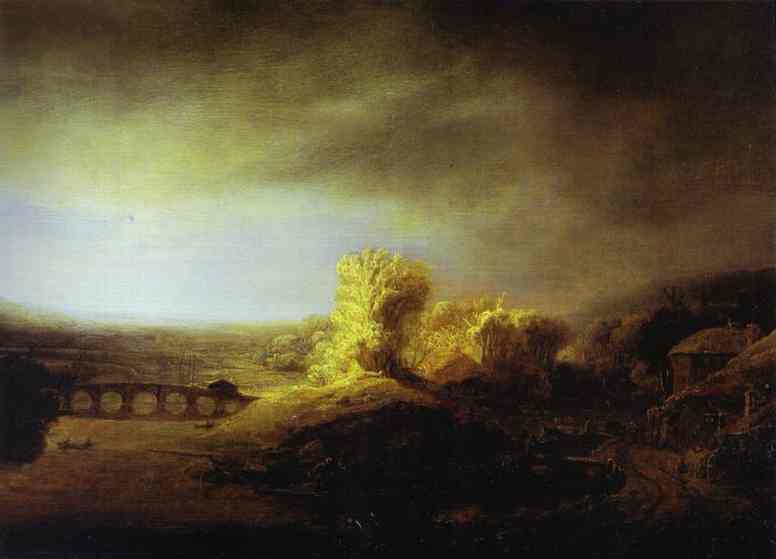 Пейзаж с мостом , Рембрандт Харменс ван Рейн