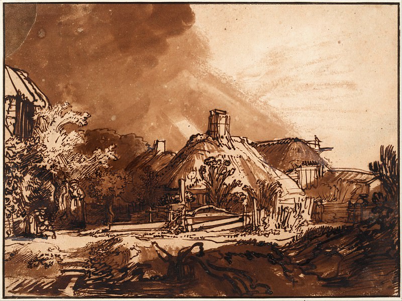 Cottages under a Stormy Sky, Rembrandt Harmenszoon Van Rijn