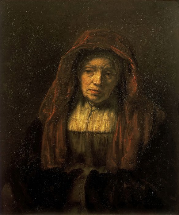 Old woman with headscarf , Rembrandt Harmenszoon Van Rijn