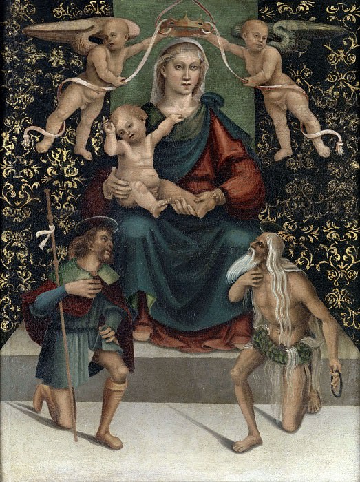 The enthroned Madonna with the saints Onuphrius and Rochus, Luca Signorelli