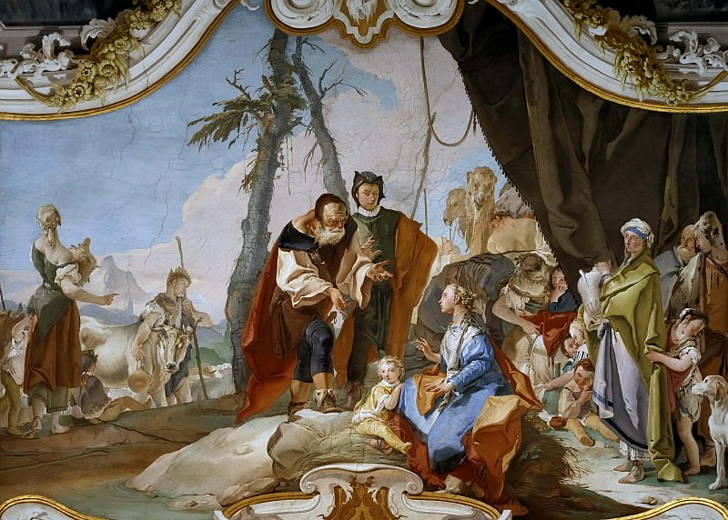 Laban searches for the images of gods, hidden by Rahel, Giovanni Battista Tiepolo