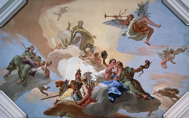 Glory among the virtues justice, fortitude, temperance and prudence, Giovanni Battista Tiepolo