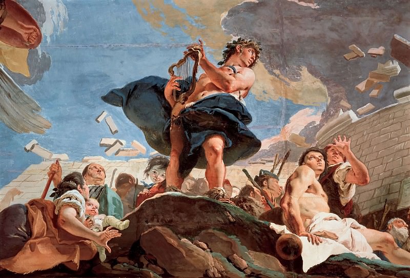 Amphion raising the walls of Thebes with his lyre, Giovanni Battista Tiepolo
