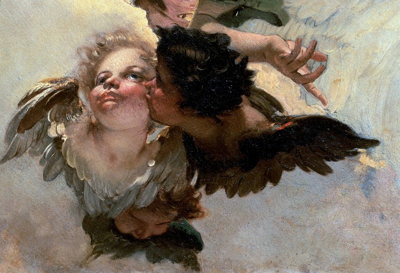Angel with lily and a putto handing the scapular, detail, Giovanni Battista Tiepolo