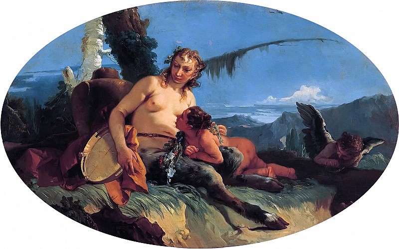 Female Satyr with Tambourine and a Putto