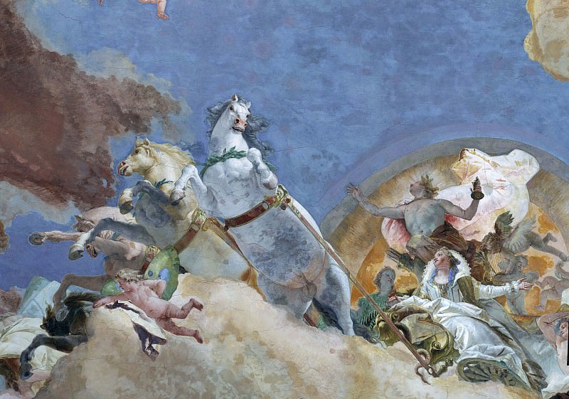 Apollo leads Beatrice of Burgundy as bride to Emperor Frederick Barbarossa, detail – Apollo carriage, Giovanni Battista Tiepolo