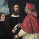 Girolamo and Cardinal Marco Corner Investing Marco, Abbot of Carrara, with His Benefice, Titian (Tiziano Vecellio)