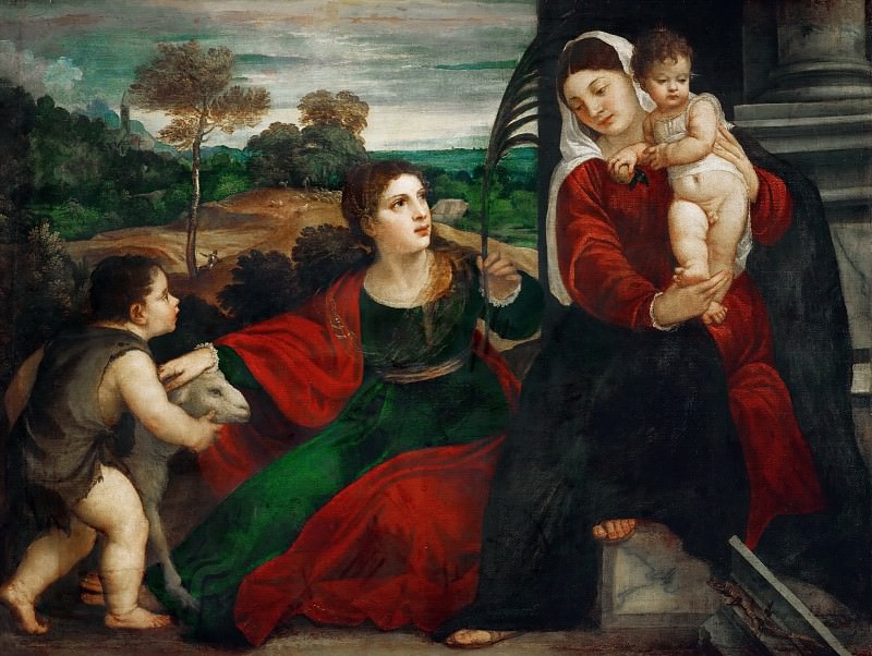 Madonna and child with Saint Agnes and Saint John Baptist, Titian (Tiziano Vecellio)