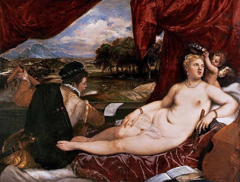 Венера с Купидоном и лютнистом, Тициан (Тициано Вечеллио)