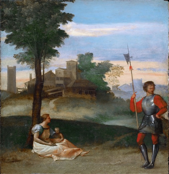 An Idyll – A Mother and a Halberdier in a Landscape, Titian (Tiziano Vecellio)