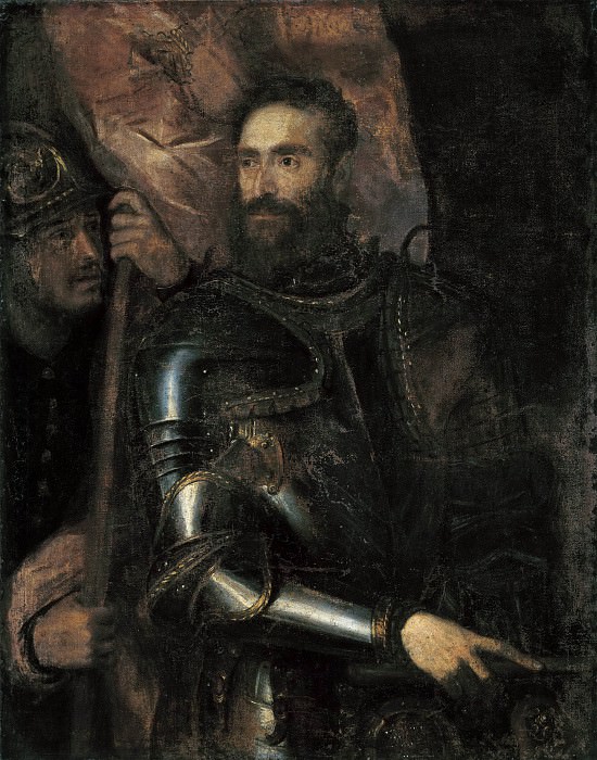 Портрет Пьерлуиджи Фарнезе со своим знаменосцем, Тициан (Тициано Вечеллио)