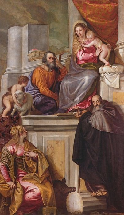 Святое Семейство с Иоанном Крестителем, игуменом святого Антония и Екатериной, Веронезе (Паоло Кальяри)