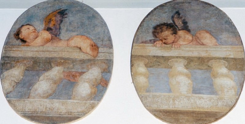 Two winged putti climbing over a balustrade, Veronese (Paolo Cagliari)
