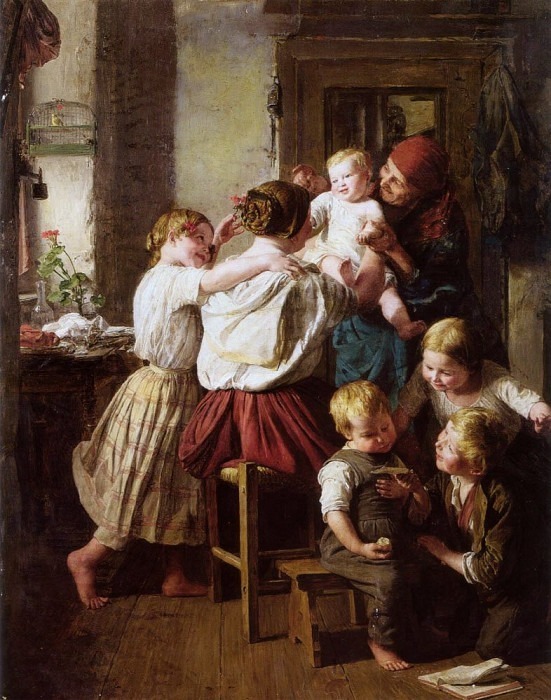 Children Making Their Grandmother a Present on Her Name Day, Ferdinand Georg Waldmüller