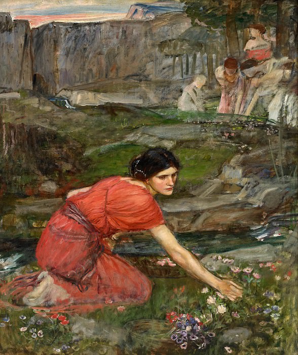 Maidens picking flowers by the Stream , John William Waterhouse
