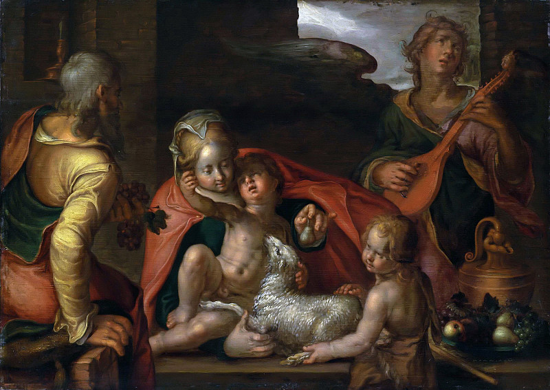 The Holy Family with the Infant Saint John the Baptist and an angel, Joachim Wtewael