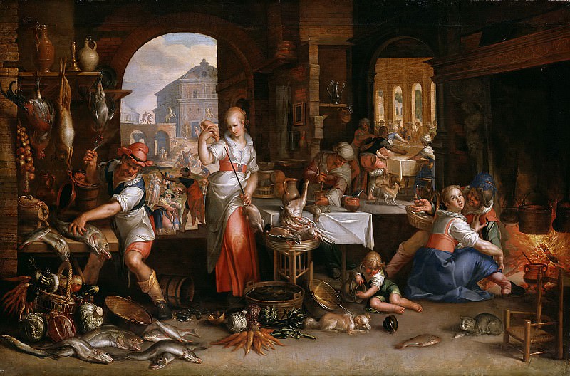 Kitchen Scene with the Parable of the Great Supper, Joachim Wtewael