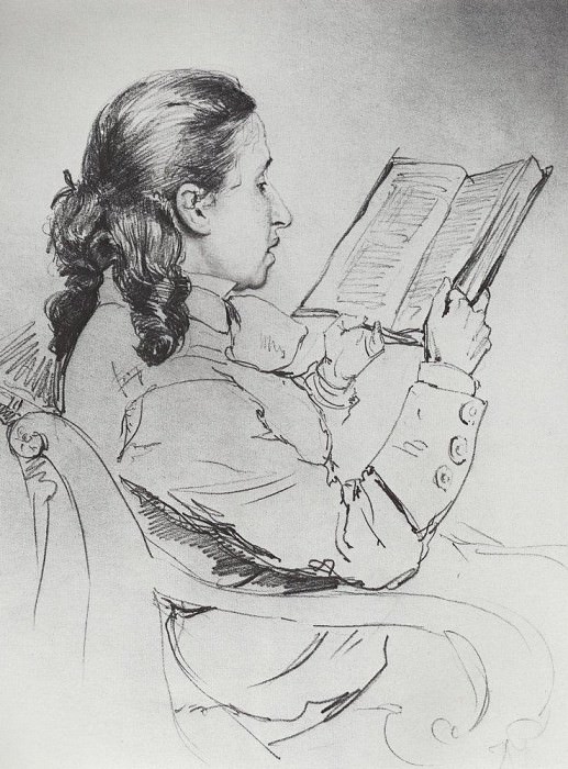 Portrait EG Mamontova reading, Ilya Repin