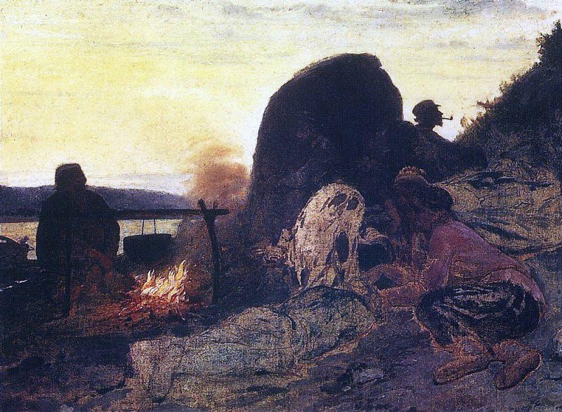 Boatmen campfire, Ilya Repin