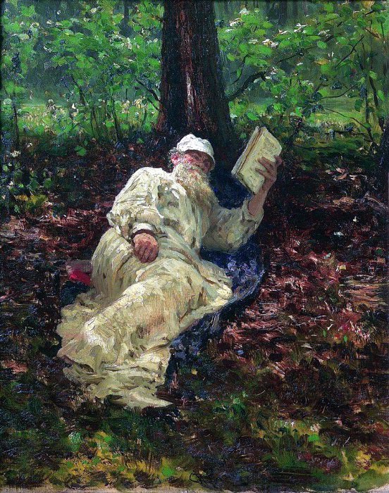 Лев Николаевич Толстой на отдыхе в лесу, Илья Ефимович Репин