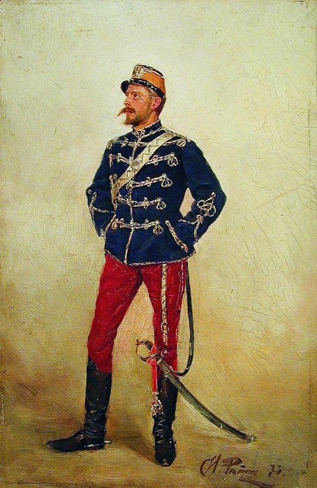 A young man in military uniform, Ilya Repin