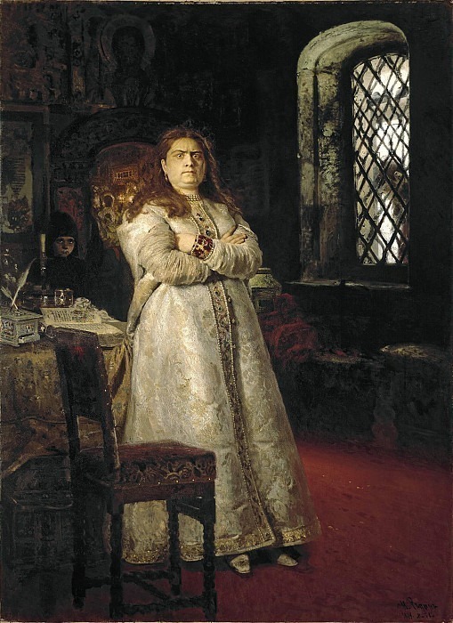 Tsarevna Sofya Alekseevna a year after her imprisonment in the Novodevichy Convent, during the execution of archers and torture of all her servants in, Ilya Repin
