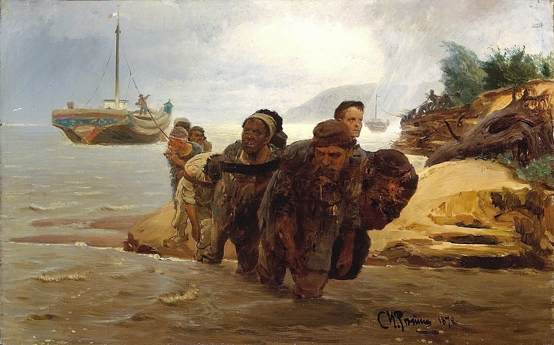 Barge haulers fording, Ilya Repin