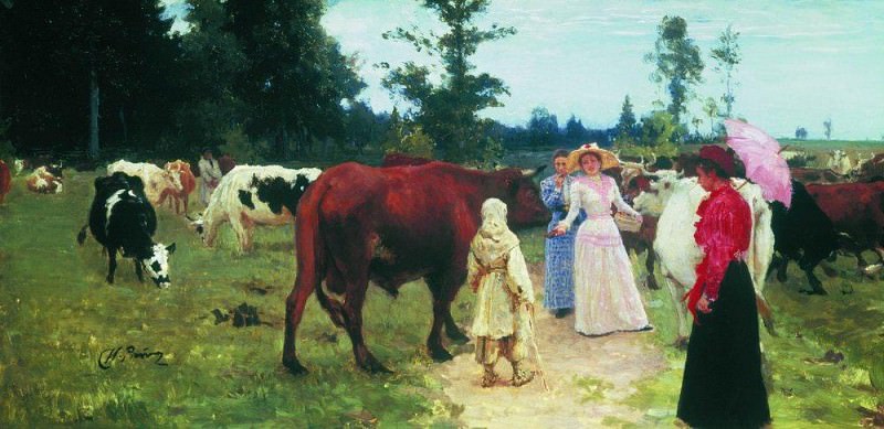 Ladies among the herds of cows, Ilya Repin